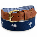 SC State Flag Belt Crescent Moon Palmetto Tree on Navy Blue Cotton Web