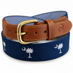 SC State Flag Belt Crescent Moon Palmetto Tree on Navy Blue Cotton Web