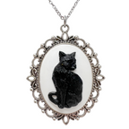 Gothic Black Cat Necklace Victorian Cameo Witchy Jewelry