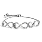 Sterling Silver 1/3 Cttw Diamond Infinity Heart Link Adjustable Bolo Bracelet