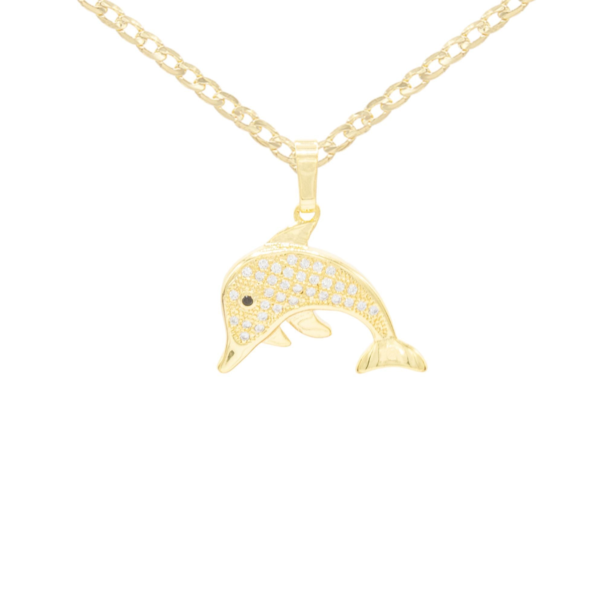 Dolphin Cubic Zirconia Pendant With Necklace Set 14K Gold Filled