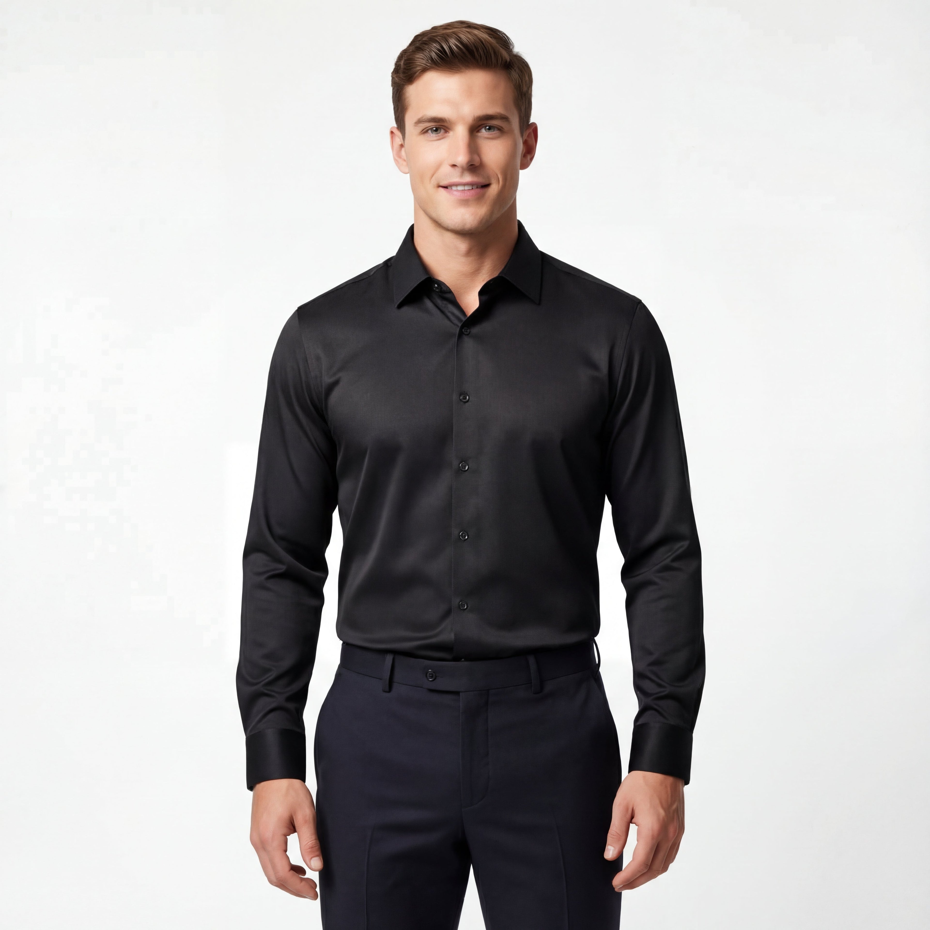 SIGNATURE SATIN STITCHLESS LS Shirt BLACK