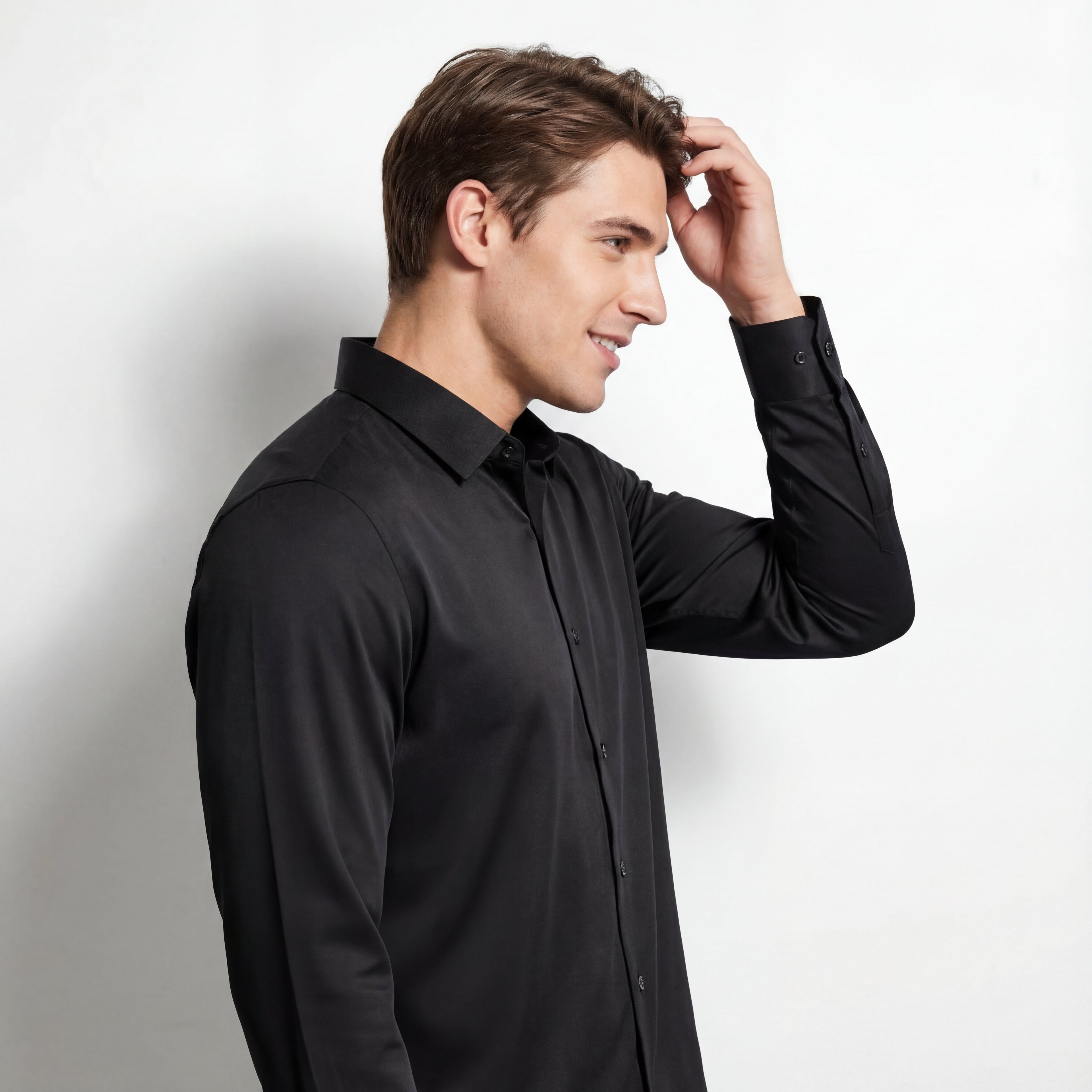 SIGNATURE SATIN STITCHLESS LS Shirt BLACK