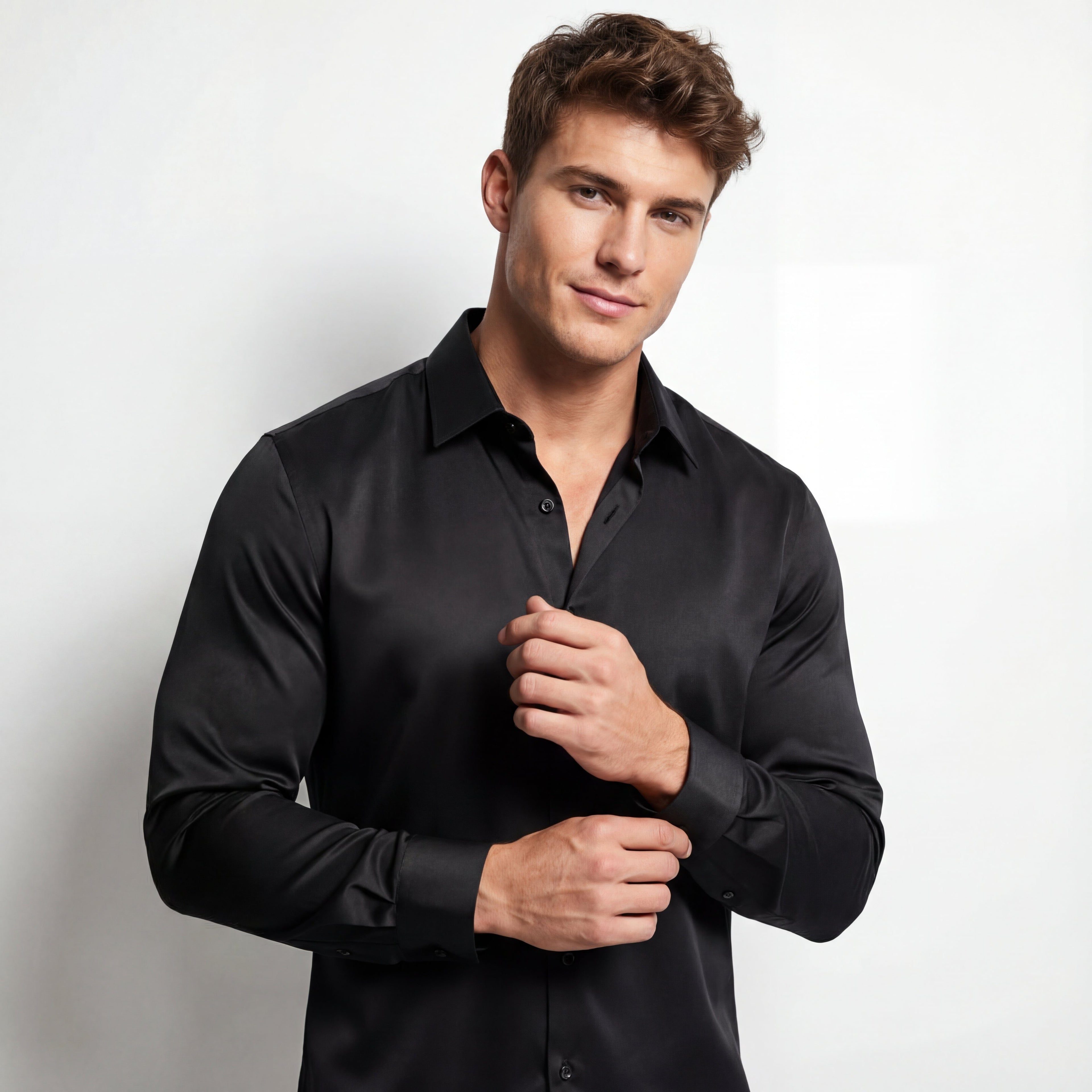 SIGNATURE SATIN STITCHLESS LS Shirt BLACK