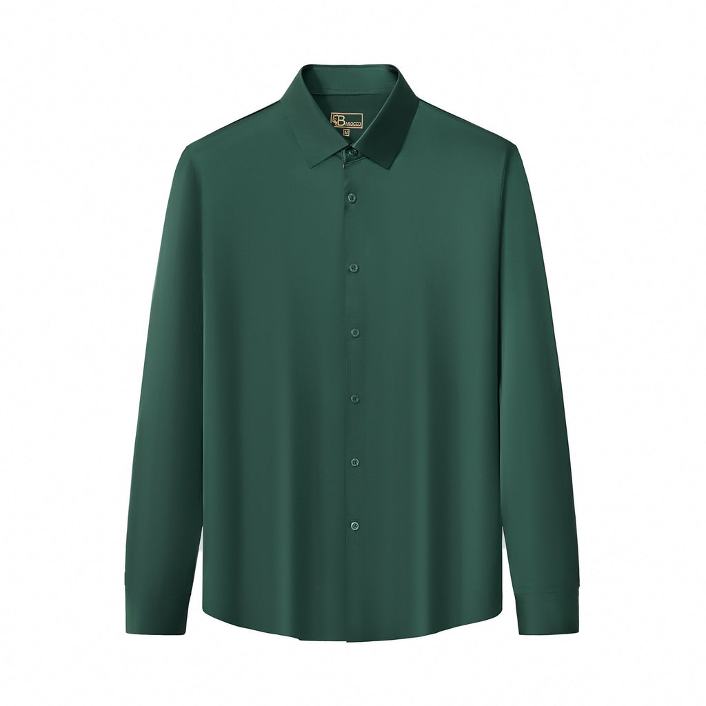 SIGNATURE SATIN STITCHLESS LS Shirt FOREST GREEN