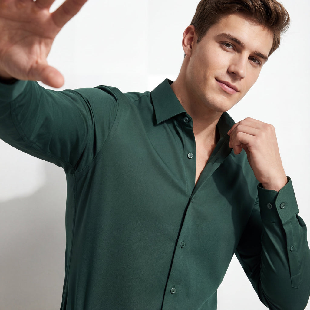 SIGNATURE SATIN STITCHLESS LS Shirt FOREST GREEN