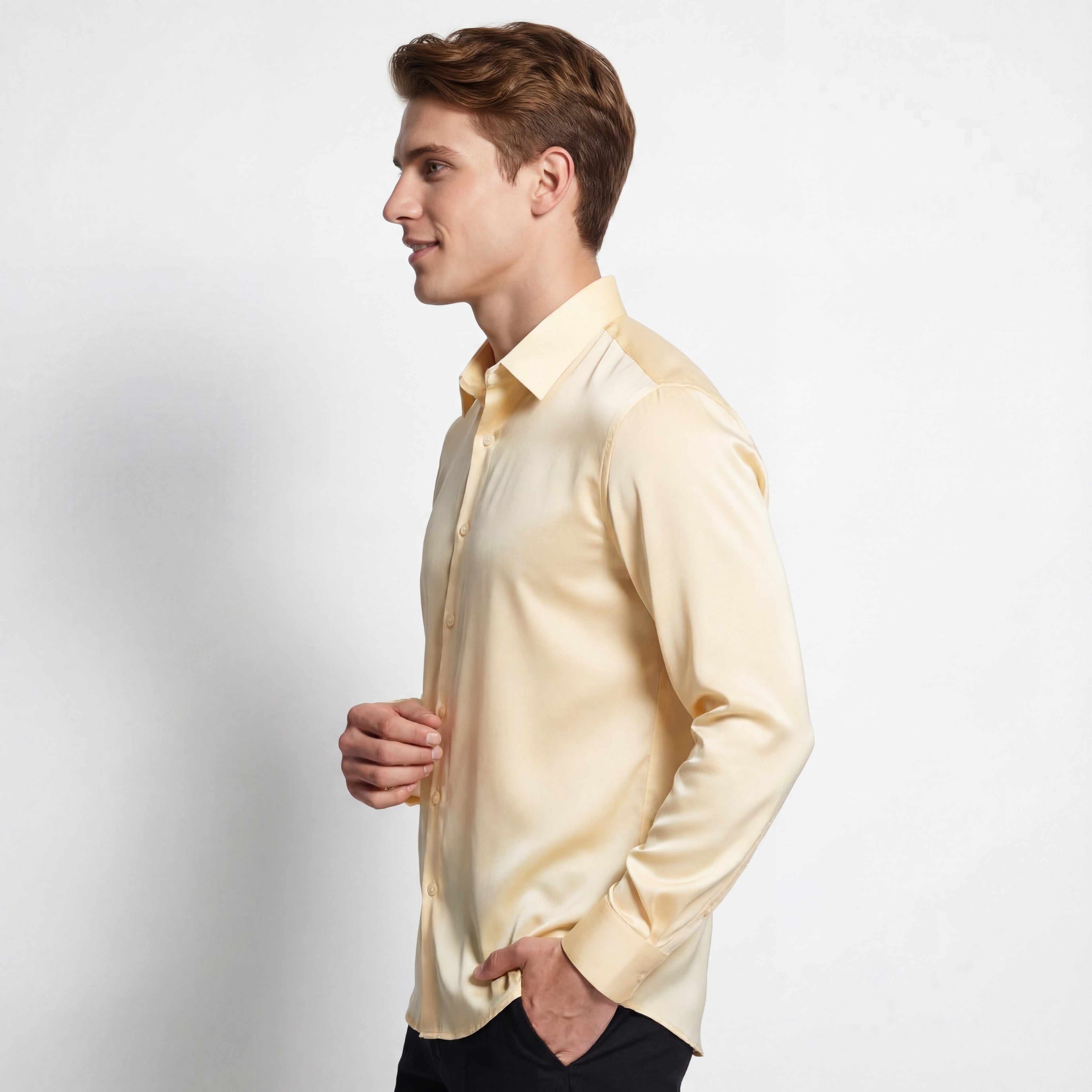 SIGNATURE SATIN STITCHLESS LS Shirt IVORY