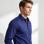 SIGNATURE SATIN STITCHLESS LS Shirt NAVY