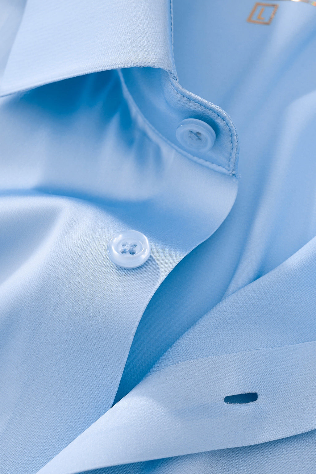 SIGNATURE SATIN STITCHLESS LS Shirt SKY BLUE