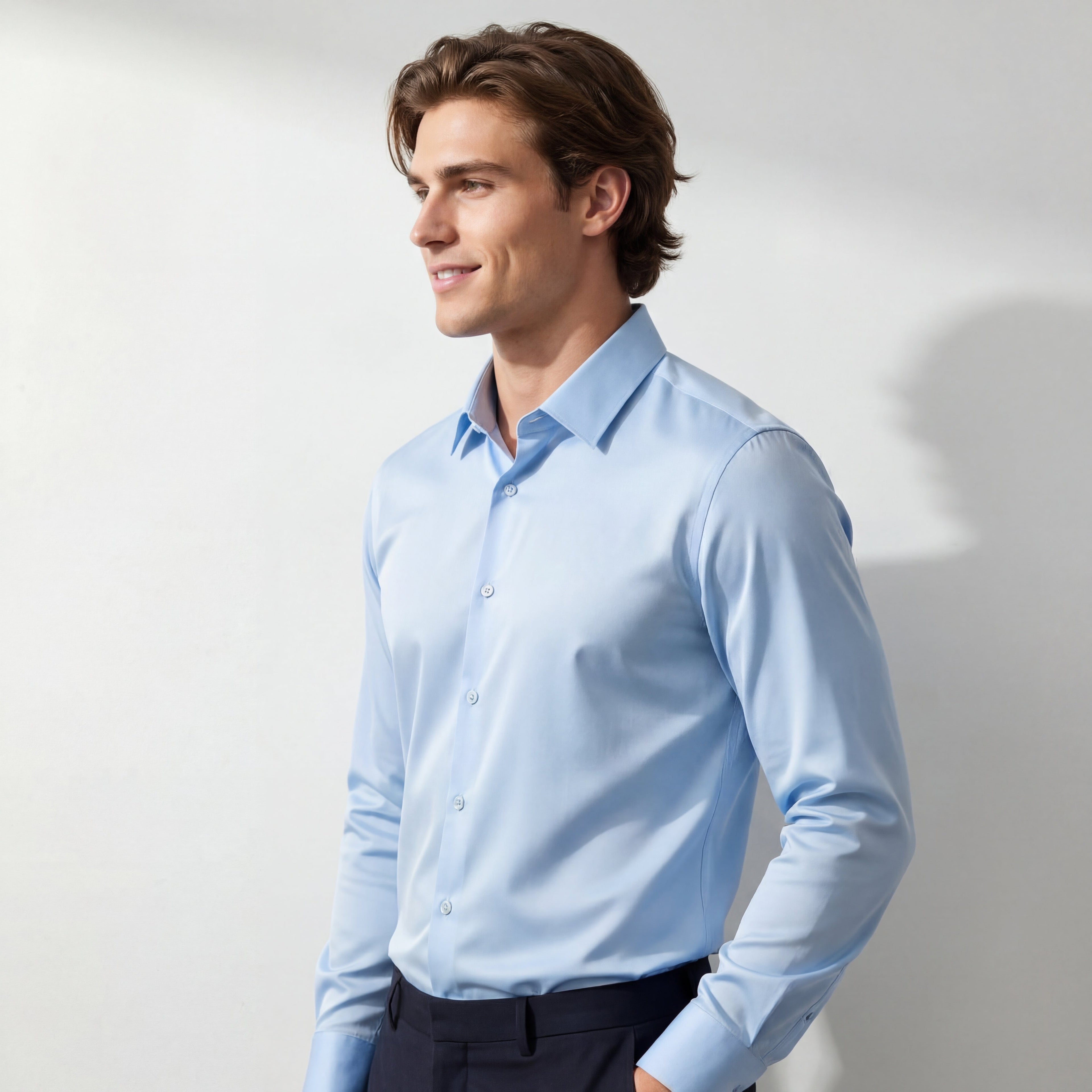 SIGNATURE SATIN STITCHLESS LS Shirt SKY BLUE
