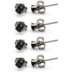 Cubic Zirconia Square Black Stud Earrings Set Of 4 Stainless Steel Jewelry Men Women