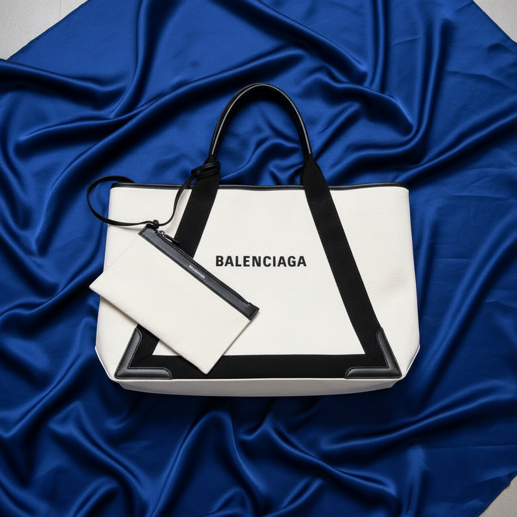 Balenciaga Navy Cabas · Canvas & Leather