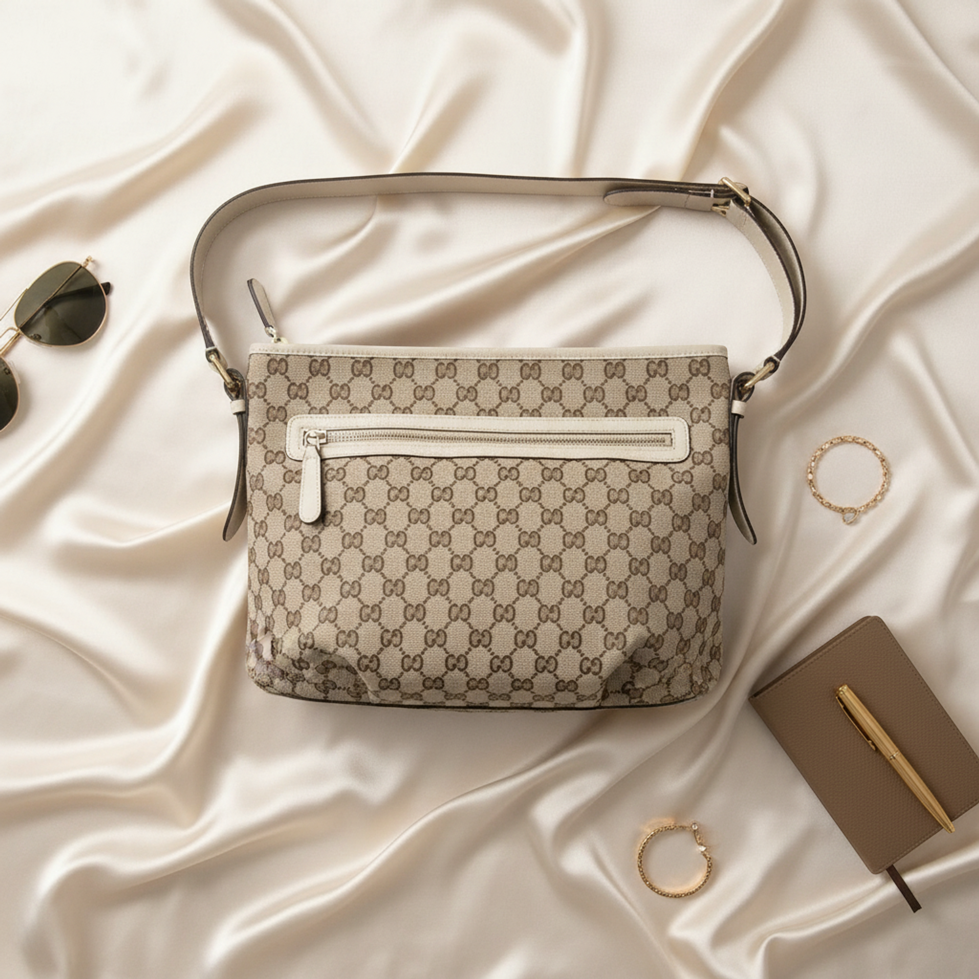 Gucci GG Canvas · Leather Shoulder Bag