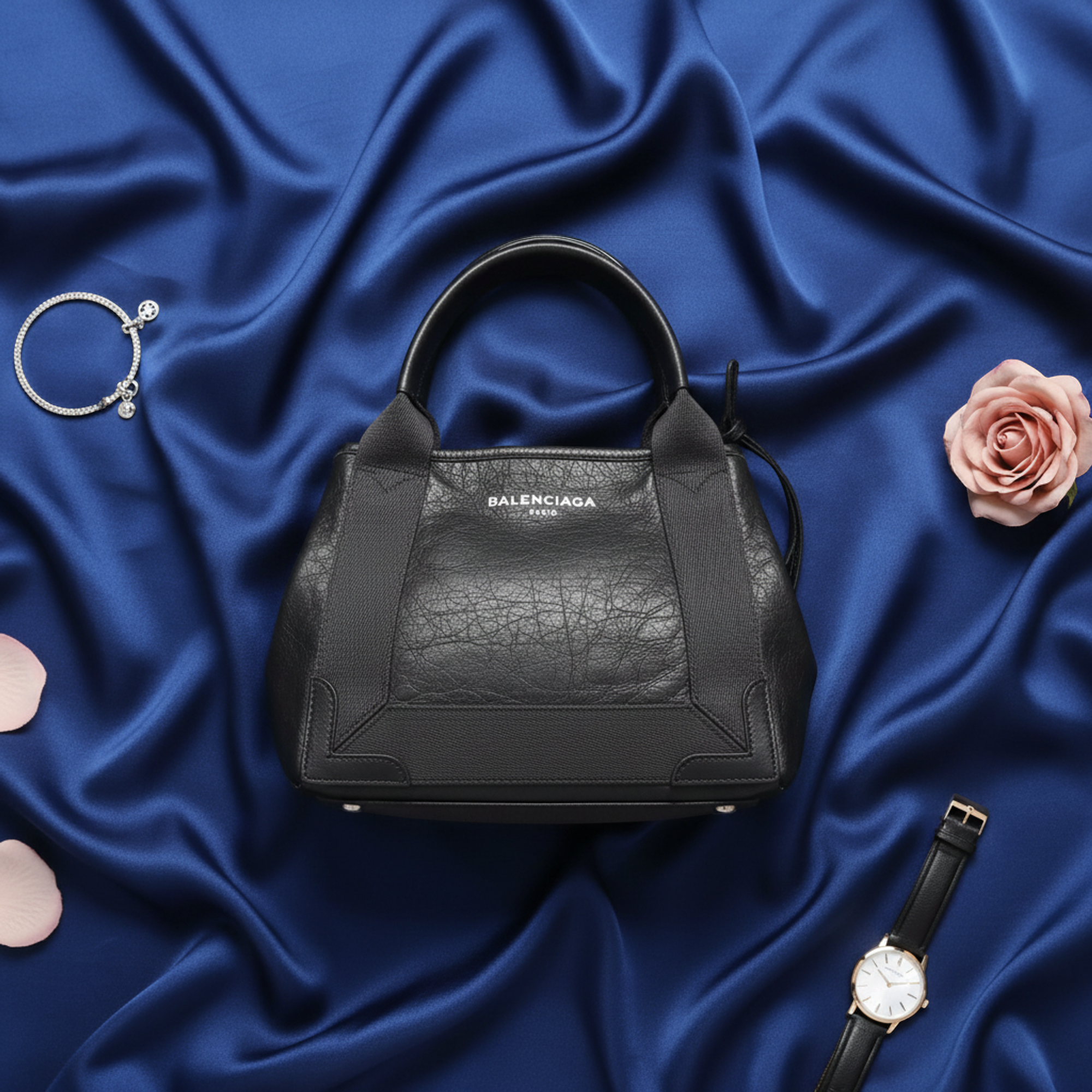 Balenciaga Navy Cabas XS · Leather
