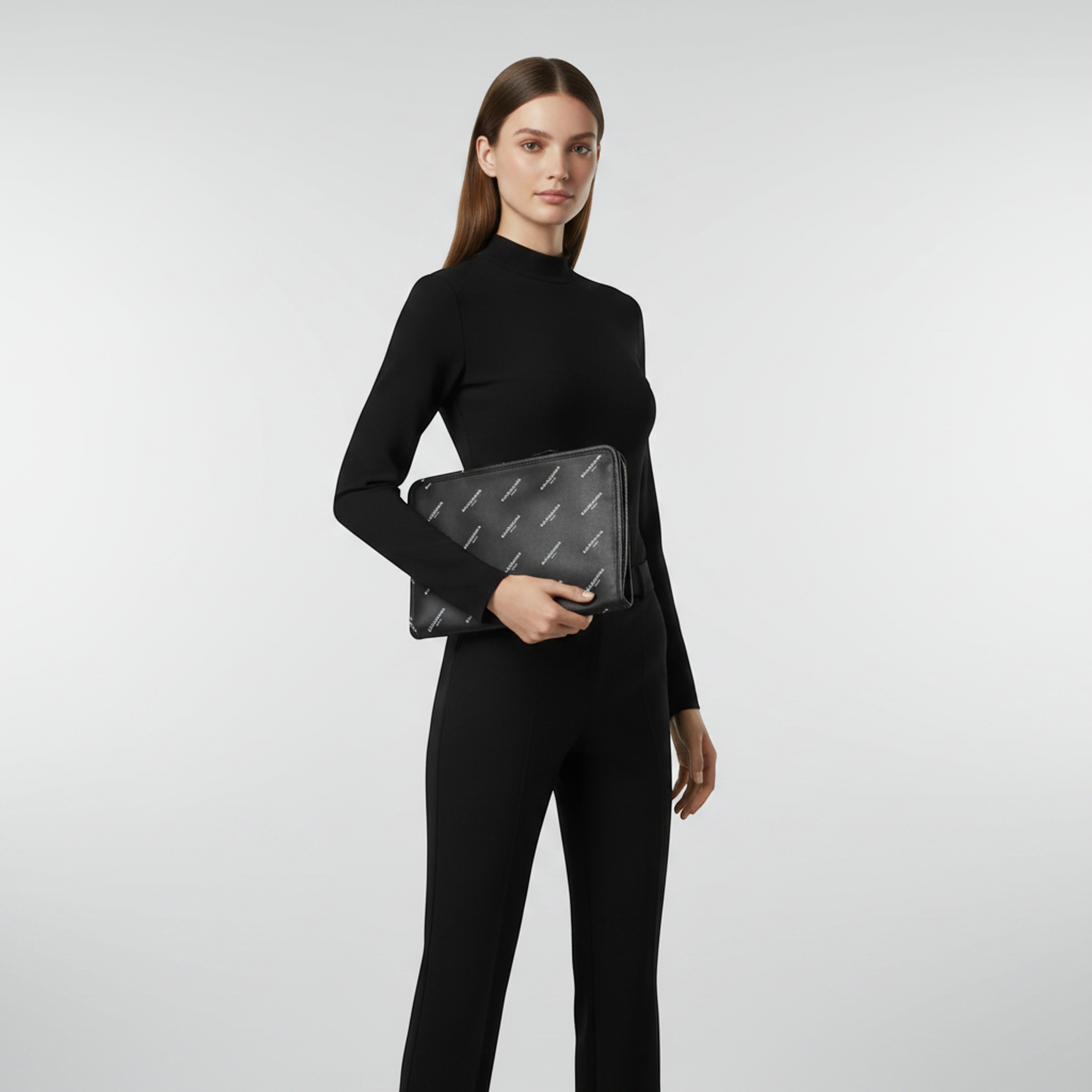 Balenciaga Logo Print Leather Clutch