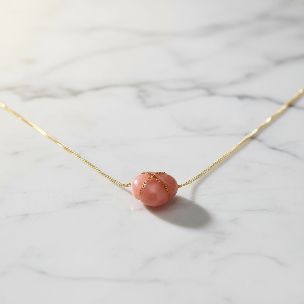 Tiffany Cross Heart · Rhodochrosite · 18K