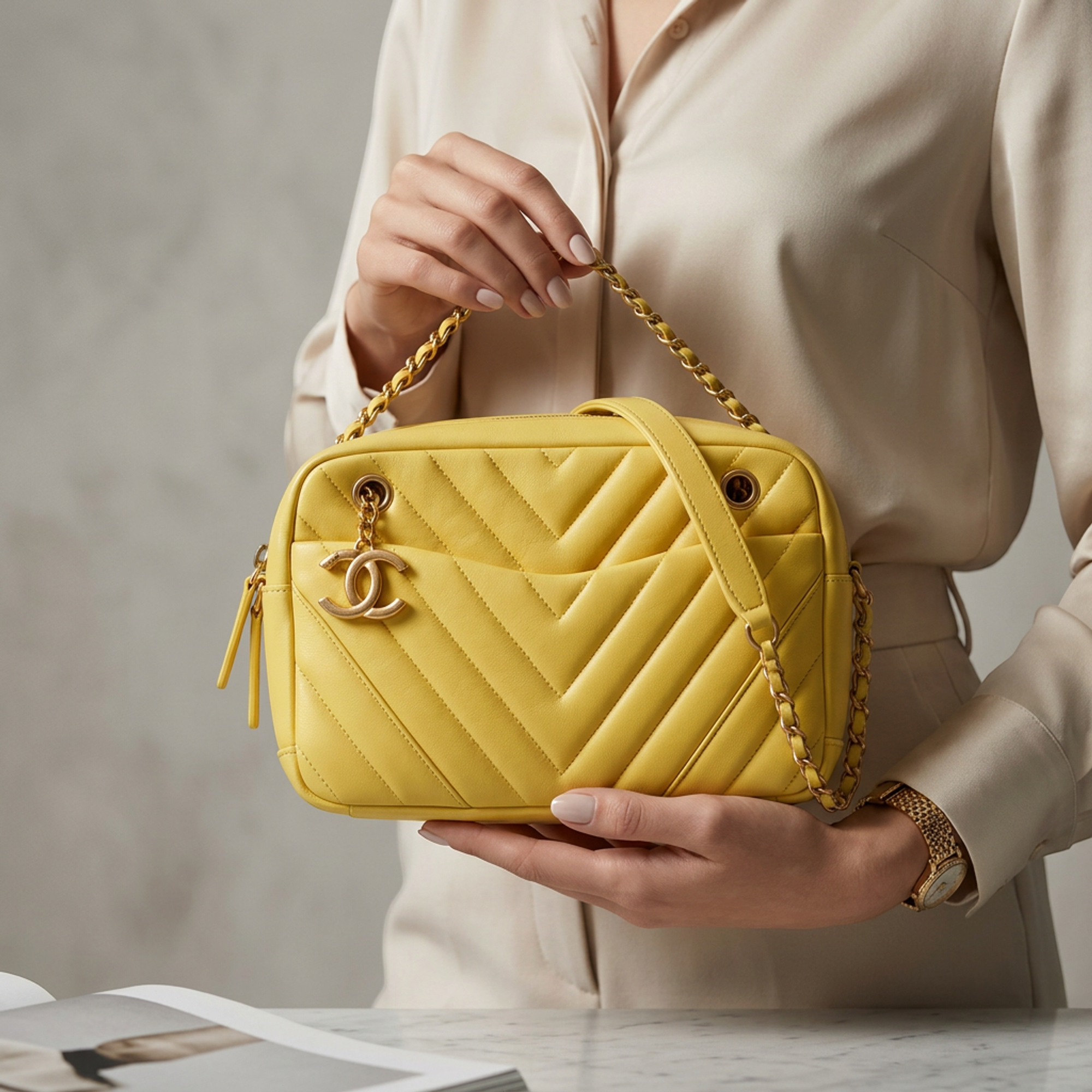 Chanel Chevron V-Stitch · Lamb Leather