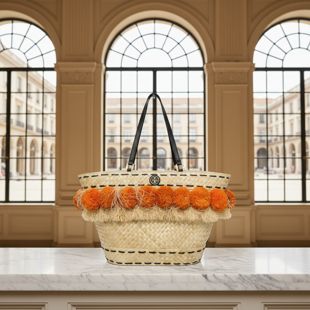 Tory Burch Pom Pom Beach Basket · Straw
