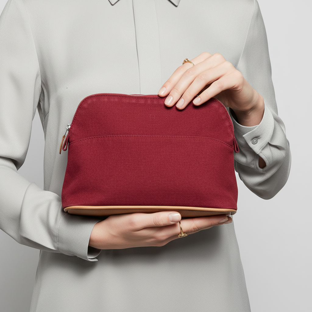 Hermès Bolide MM · Canvas & Leather Pouch