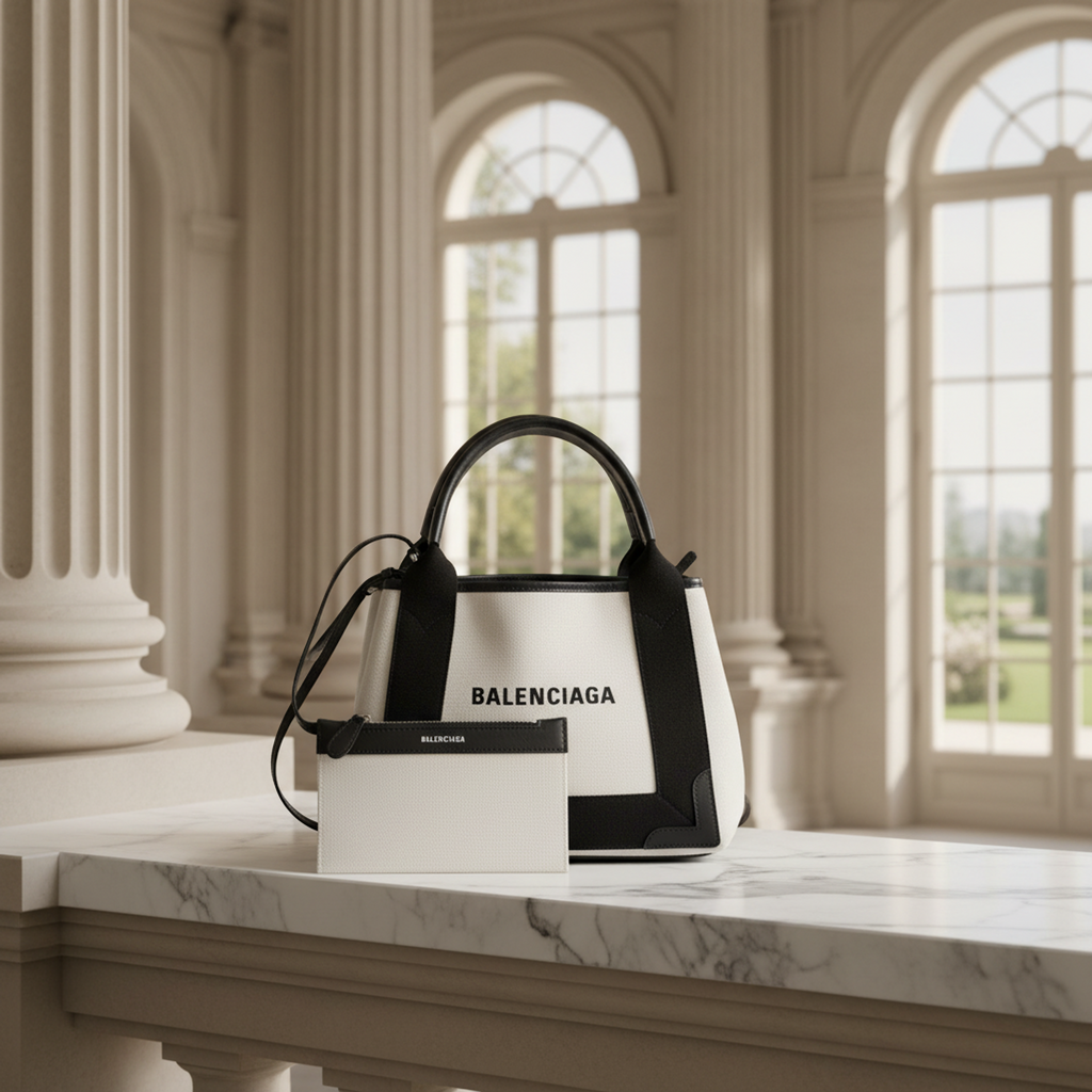 Balenciaga Navy Cabas XS · Canvas & Leather