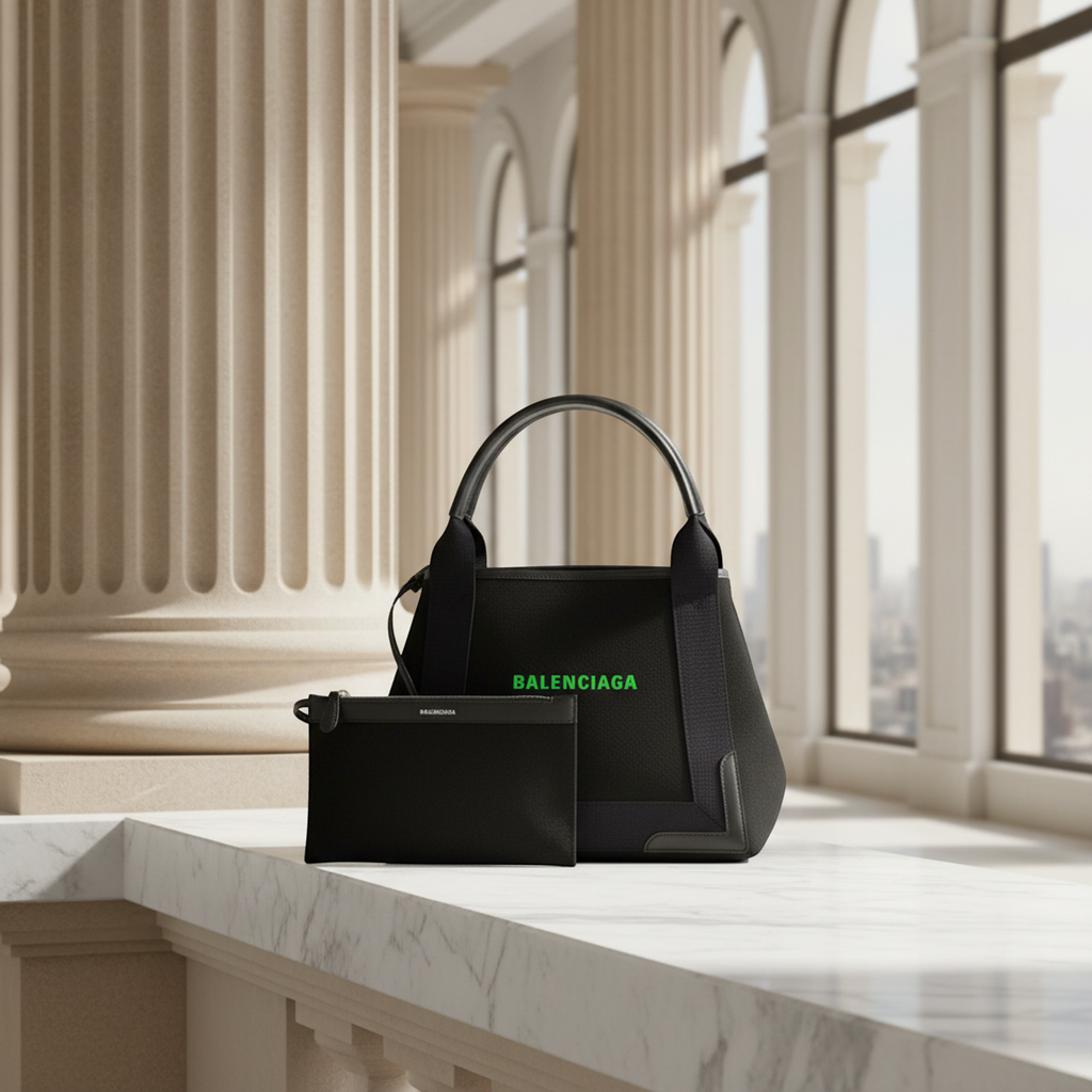 Balenciaga Navy Cabas S · Canvas & Leather