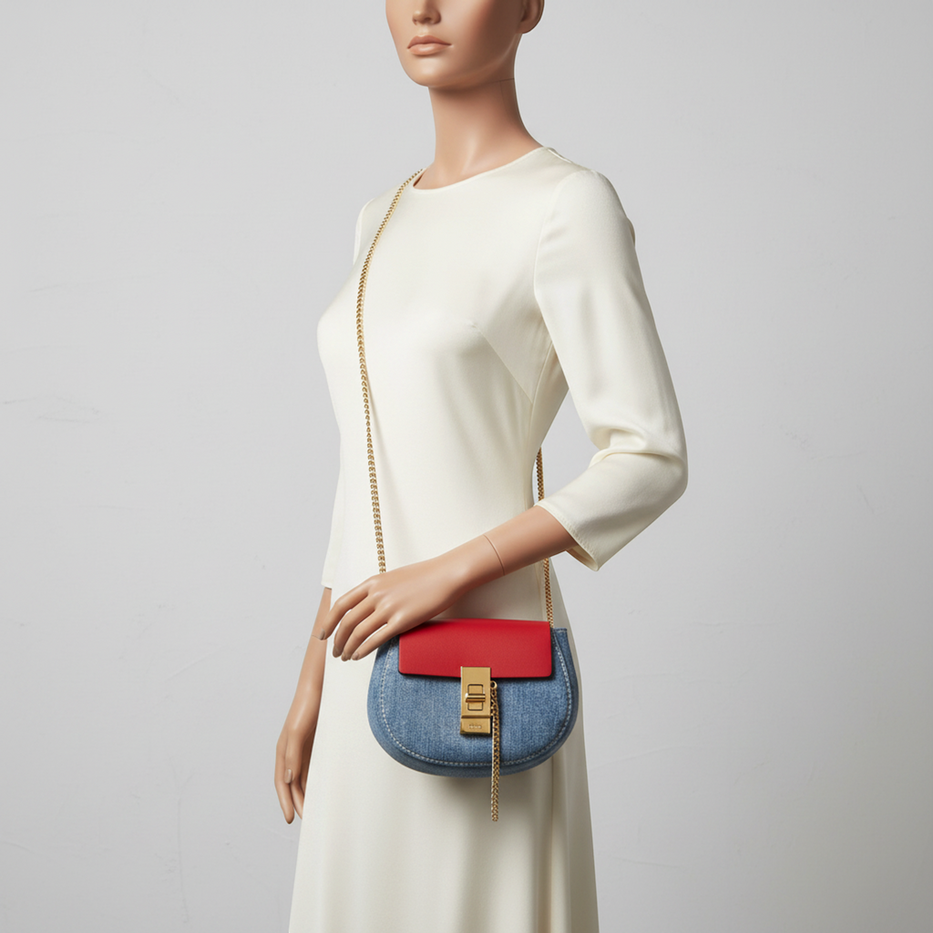 Chloé Drew Mini · Denim Crossbody