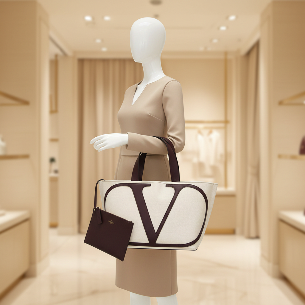 Valentino Garavani V Logo · Leather Canvas Tote