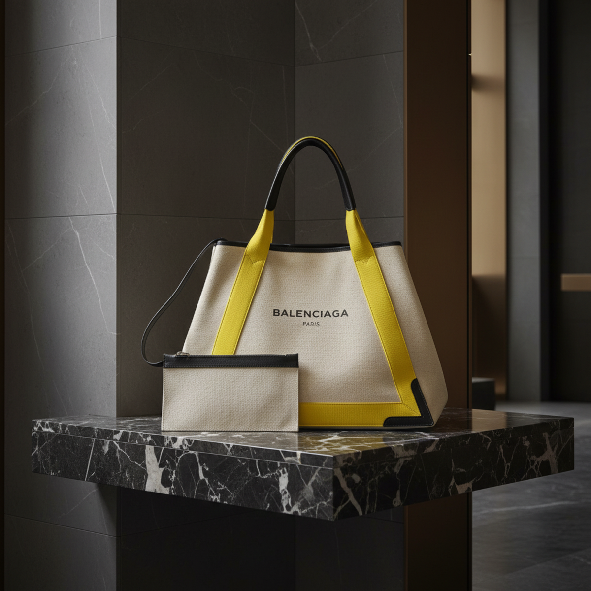 Balenciaga Navy Cabas · Striped Canvas