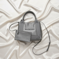 Balenciaga Navy Cabas XS · Metallic Leather