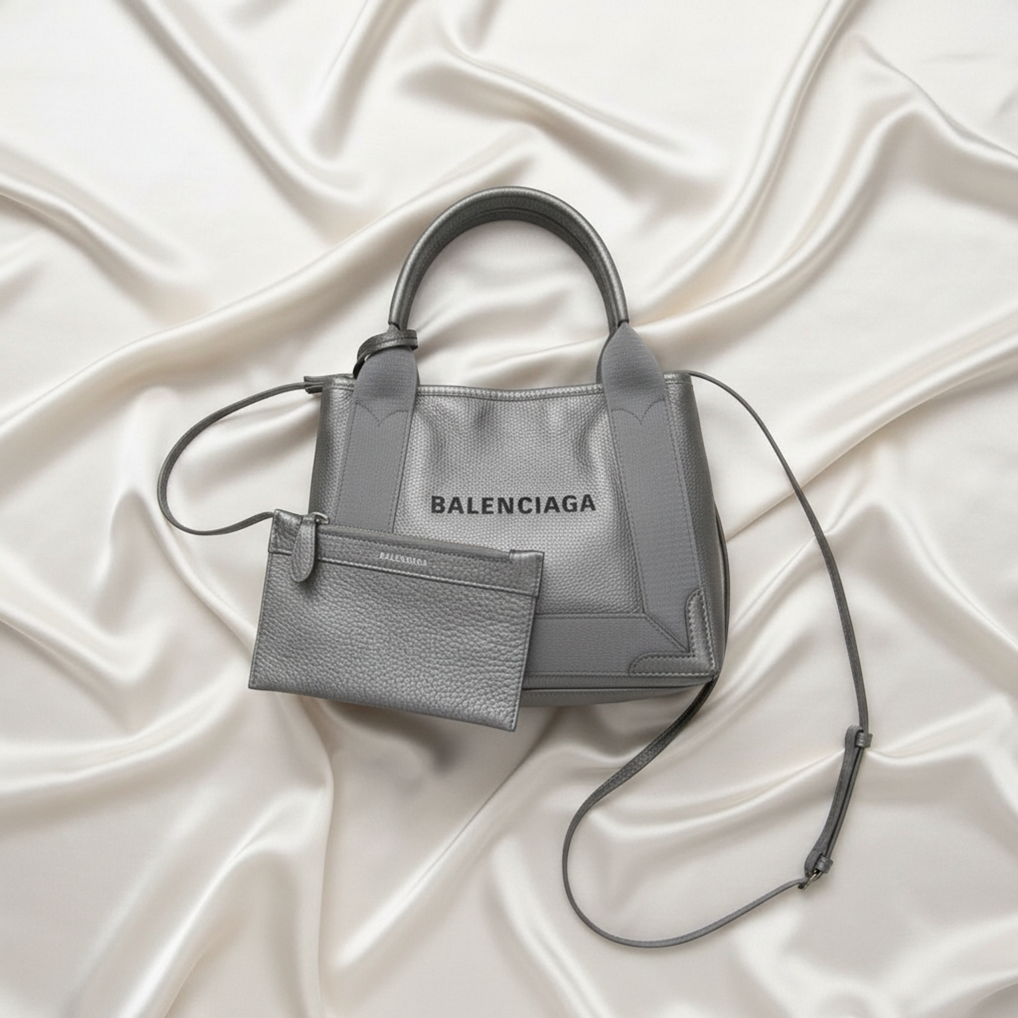 Balenciaga Navy Cabas XS · Metallic Leather