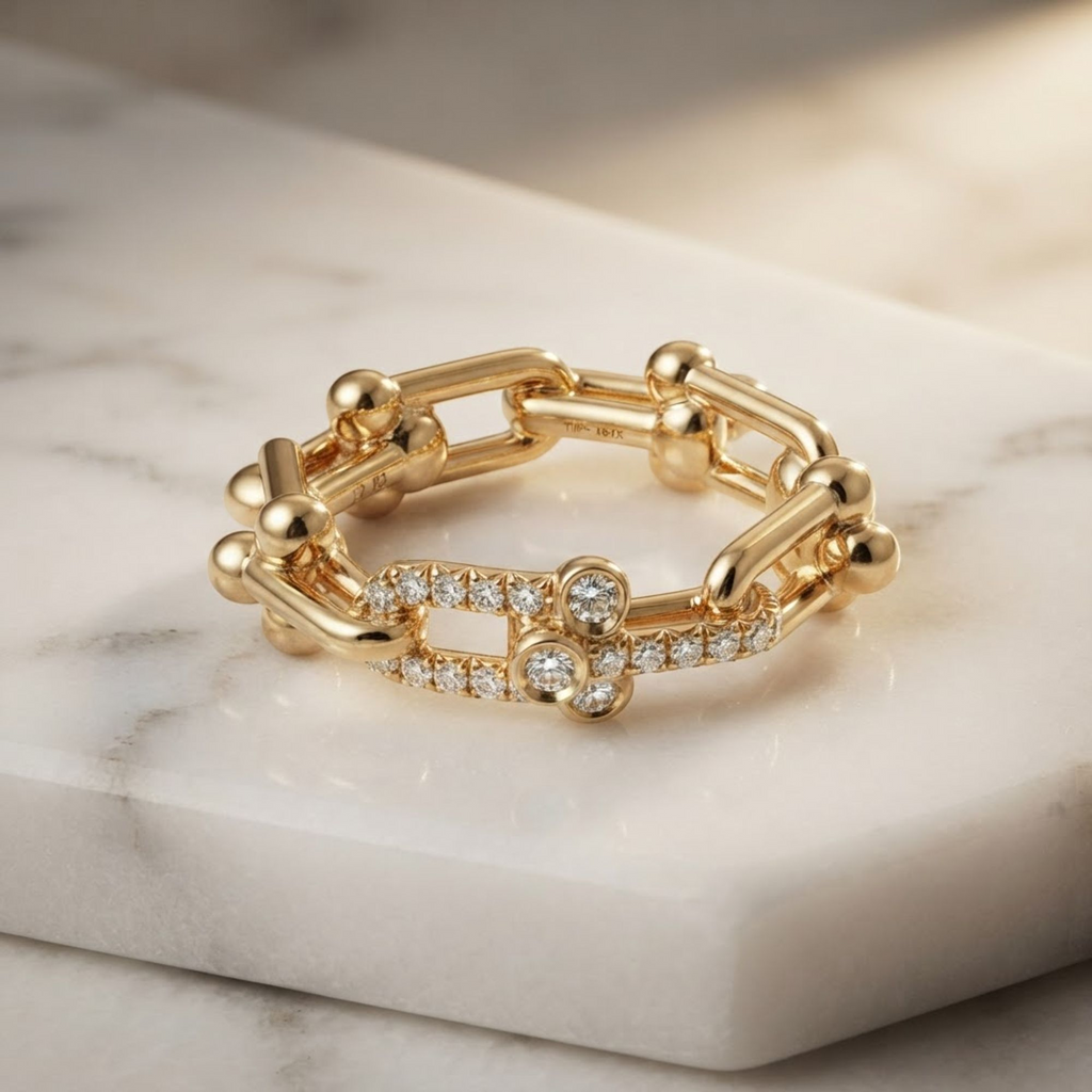 Tiffany Hardware · 18K Yellow Gold · Diamond · Size 7 (EU 57.5)