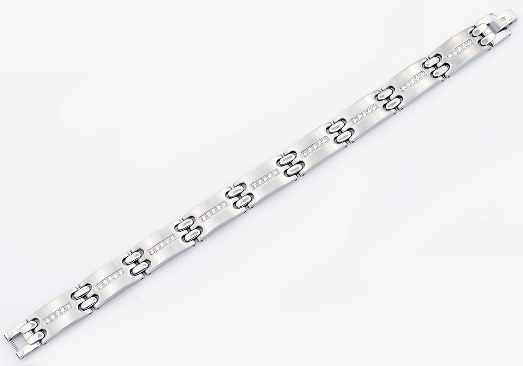 Mens Stainless Steel Bracelet With Cubic Zirconia