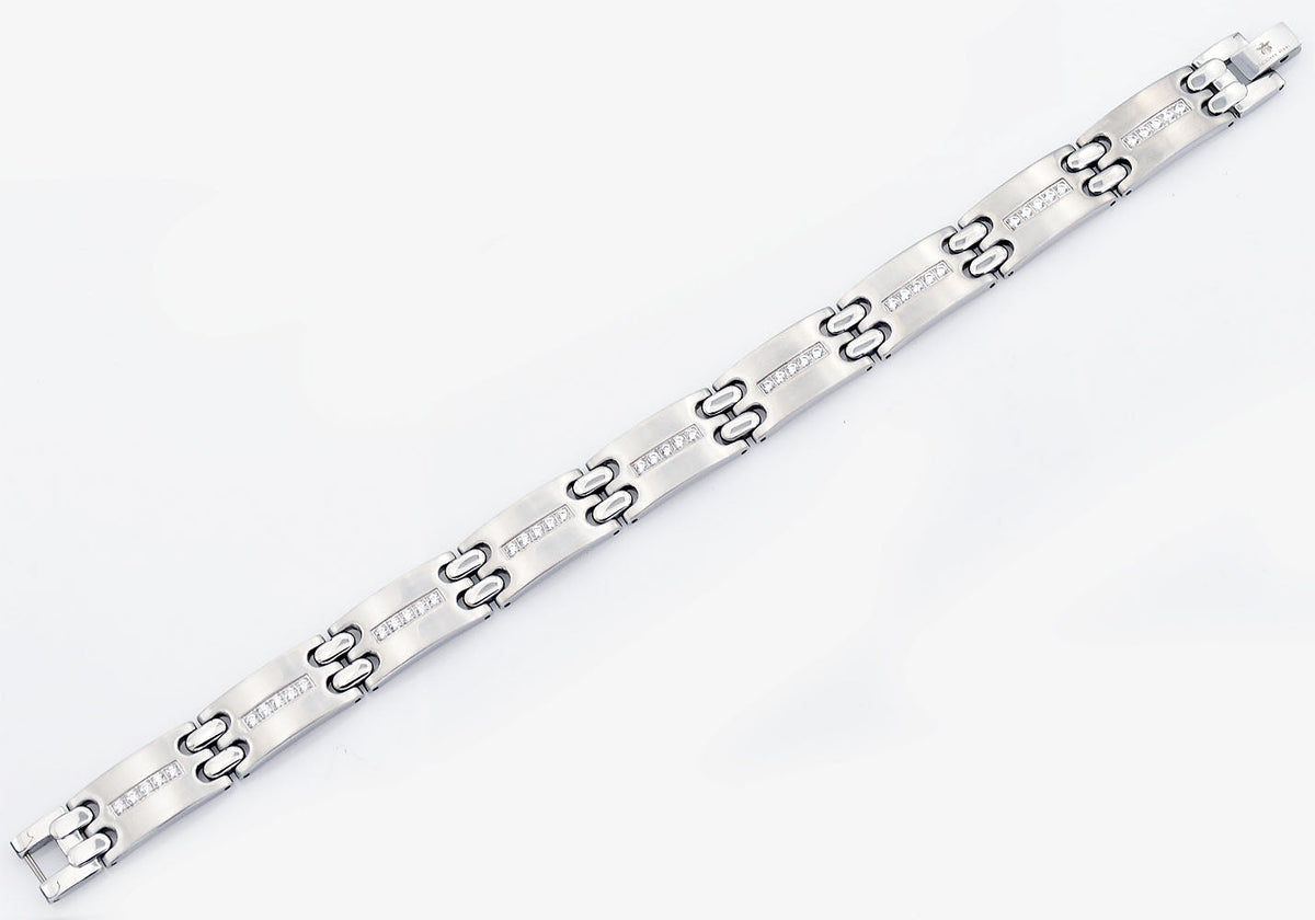 Mens Stainless Steel Bracelet With Cubic Zirconia