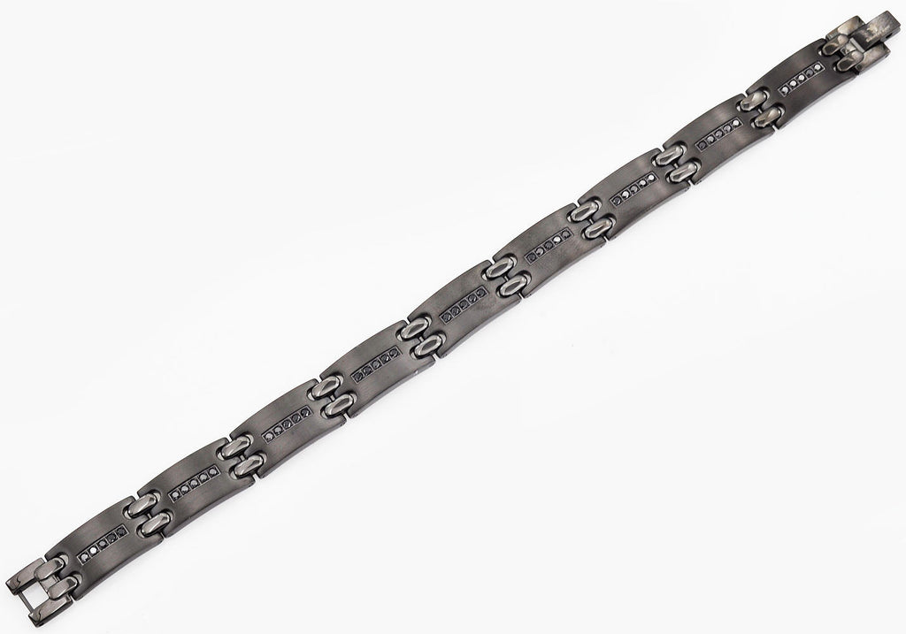 Mens Black Stainless Steel Bracelet With Black Cubic Zirconia