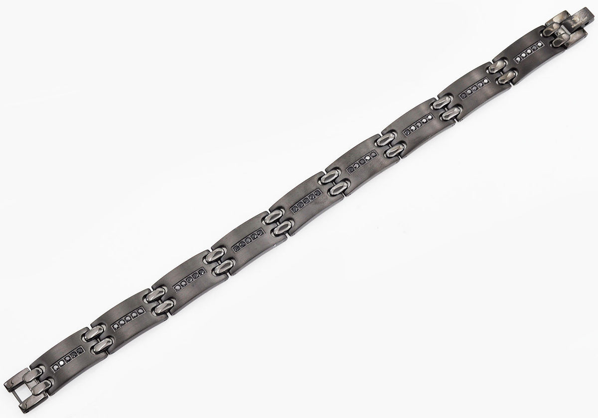 Mens Black Stainless Steel Bracelet With Black Cubic Zirconia