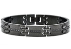 Mens Black Stainless Steel Bracelet With Black Cubic Zirconia
