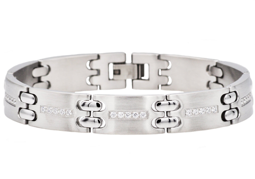Mens Stainless Steel Bracelet With Cubic Zirconia