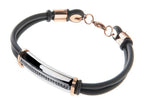Mens Silicone And Rose Stainless Steel Bracelet With Black Cubic Zirconia
