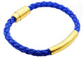 Mens Gold Stainless Steel Blue Leather Bracelet