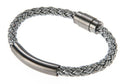 Mens Gray Leather Gunmetal Plated Stainless Steel Bracelet