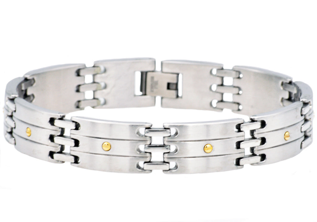 Mens Stainless Steel Bracelet With Gold Screws
