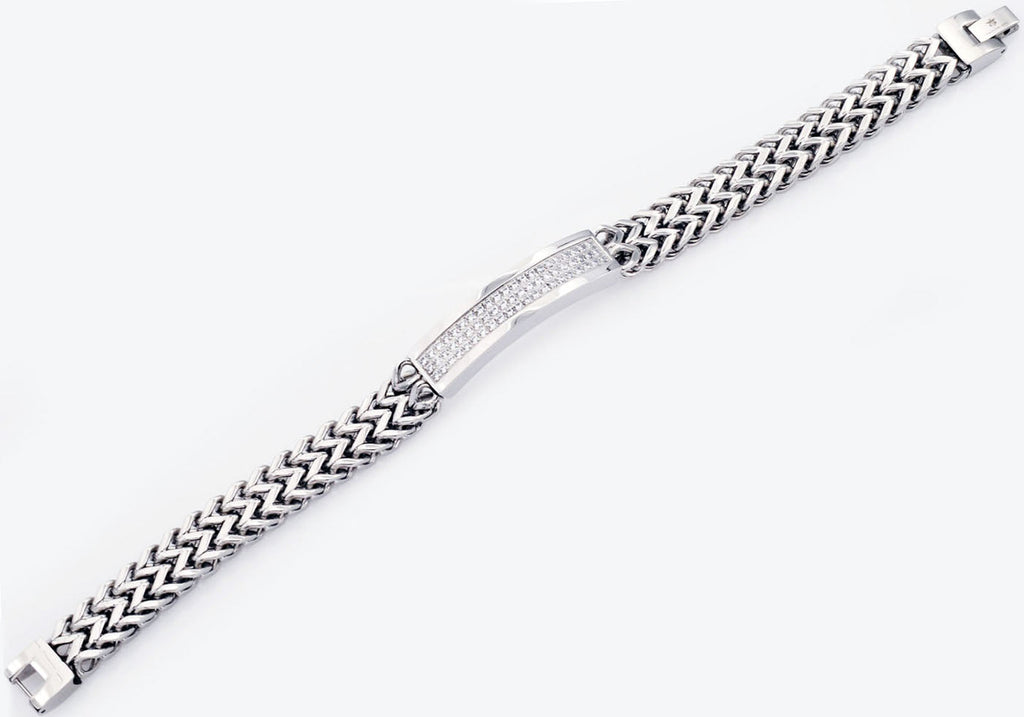 Mens Stainless Steel Bracelet With Cubic Zirconia
