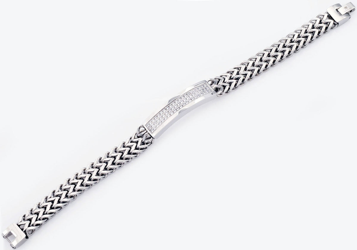 Mens Stainless Steel Bracelet With Cubic Zirconia