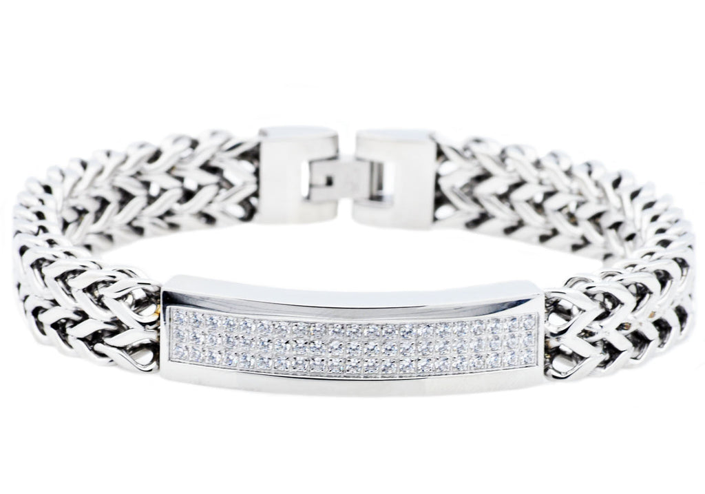 Mens Stainless Steel Bracelet With Cubic Zirconia