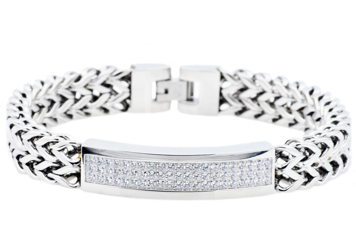 Mens Stainless Steel Bracelet With Cubic Zirconia