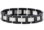Mens Black Stainless Steel Bracelet with Cubic Zirconia With Double Clasp
