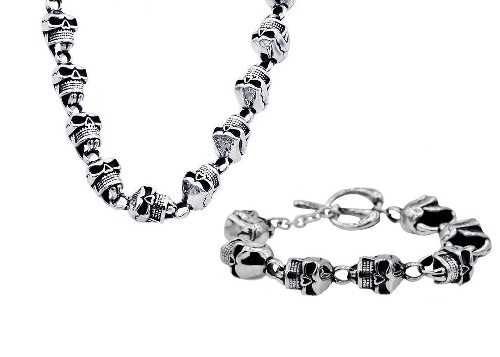 Mens Stainless Steel Skull Chain Set
