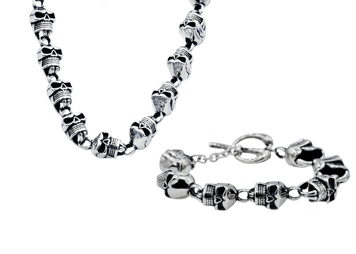 Mens Stainless Steel Skull Chain Set