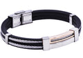 Mens Black Silicone Rose Stainless Steel Wire Bangle Bracelet