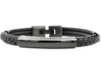 Mens Black Leather And Black Stainless Steel Wire Bangle
